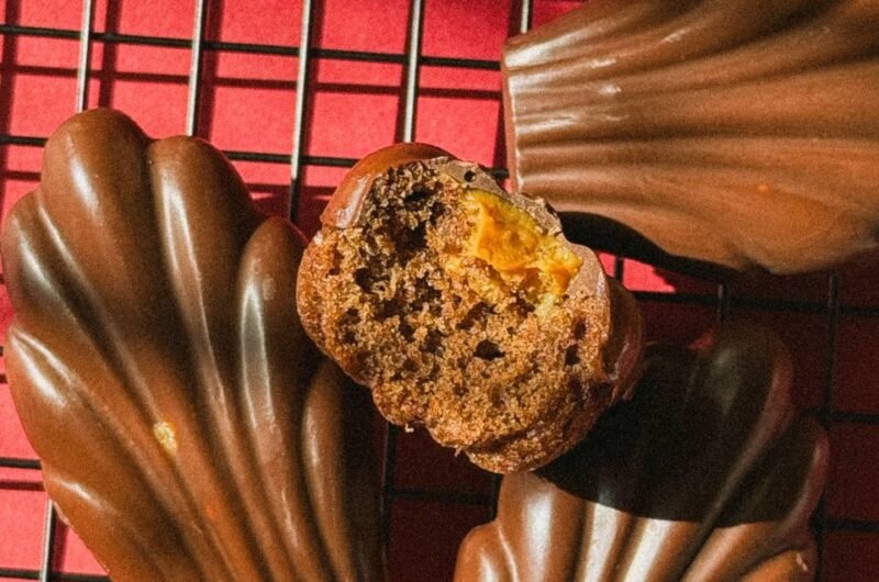 Chocolate Madeleines with Dulce de Leche & Chocolate Shell